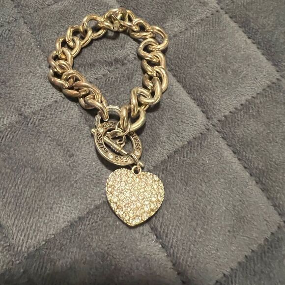 Vintage chunky Guess Heart chain toggle crystal bracelet - Picture 8 of 8